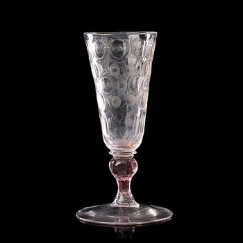 230. A Bohemian cut and engraved colour twist goblet, first half of the 18th Century.