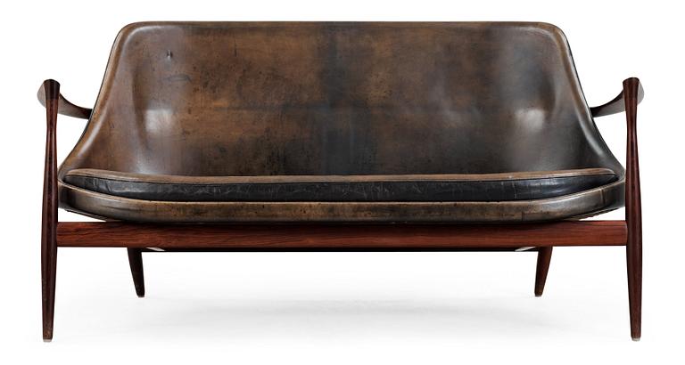 An Ib Kofod Larsen 'Elisabeth' palisander and black leather sofa, Christensen & Larsen, Denmark 1950-60's.
