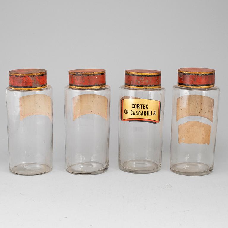 APOTEKSFLASKOR, 4 st, glas, 1900-talets början.