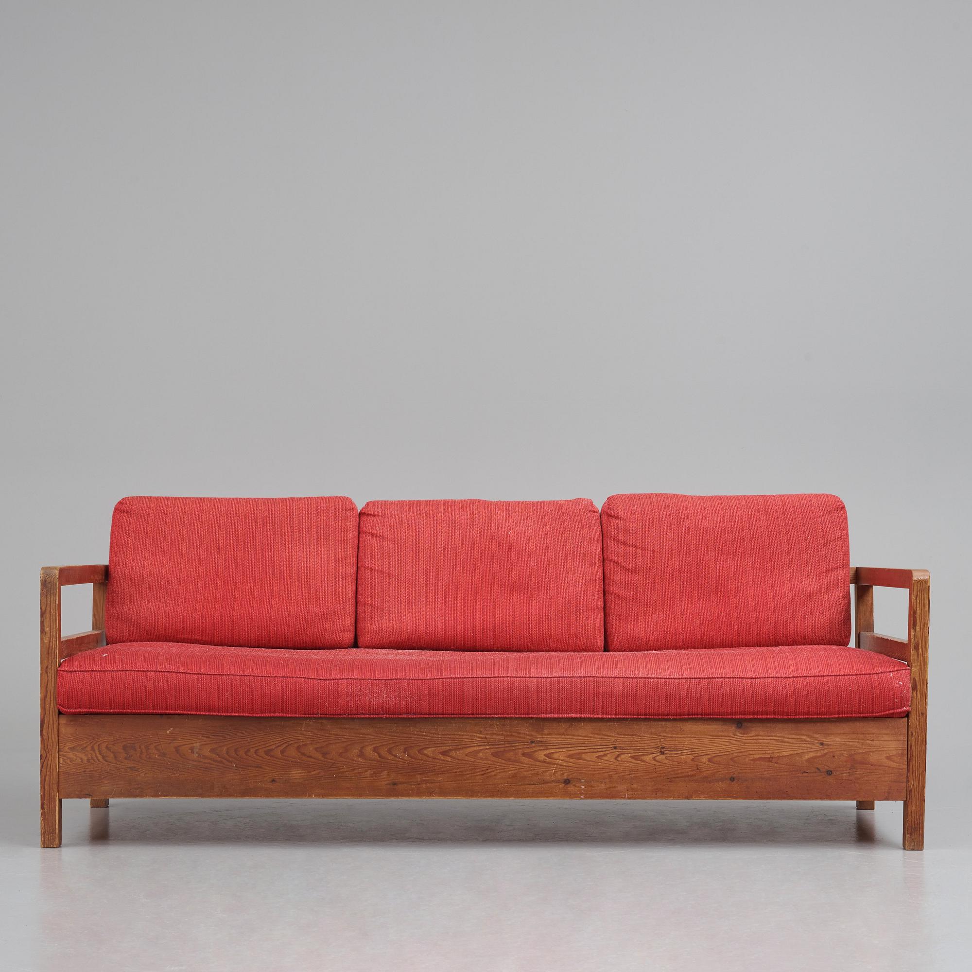 Axel Einar Hjorth, a stained pine sofa 'Sport', Nordiska Kompaniet Sweden, late 1930s.