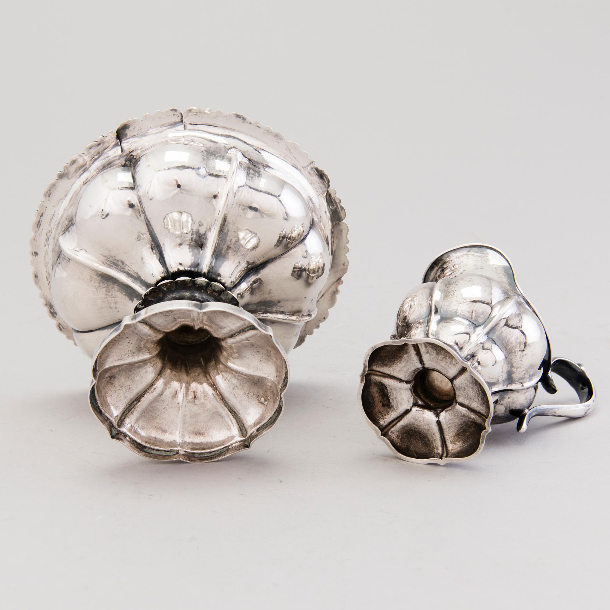 A silver sugar bowl and cream jug, mark of Johan Niclas Chorin, Kokkola and Anders Johan Holming, Hämeenlinna 1892.