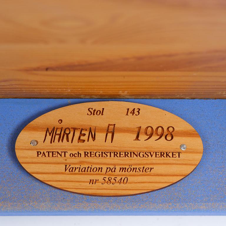 Mårten Andersson, a set of six chairs, "Från gryning till natt" (From Dawn to Night), 1998.