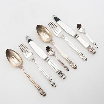 Johan Rohde, bestick  38 dlr "Konge/Achorn" sterlingsilver för Georg Jensen efter 1945.