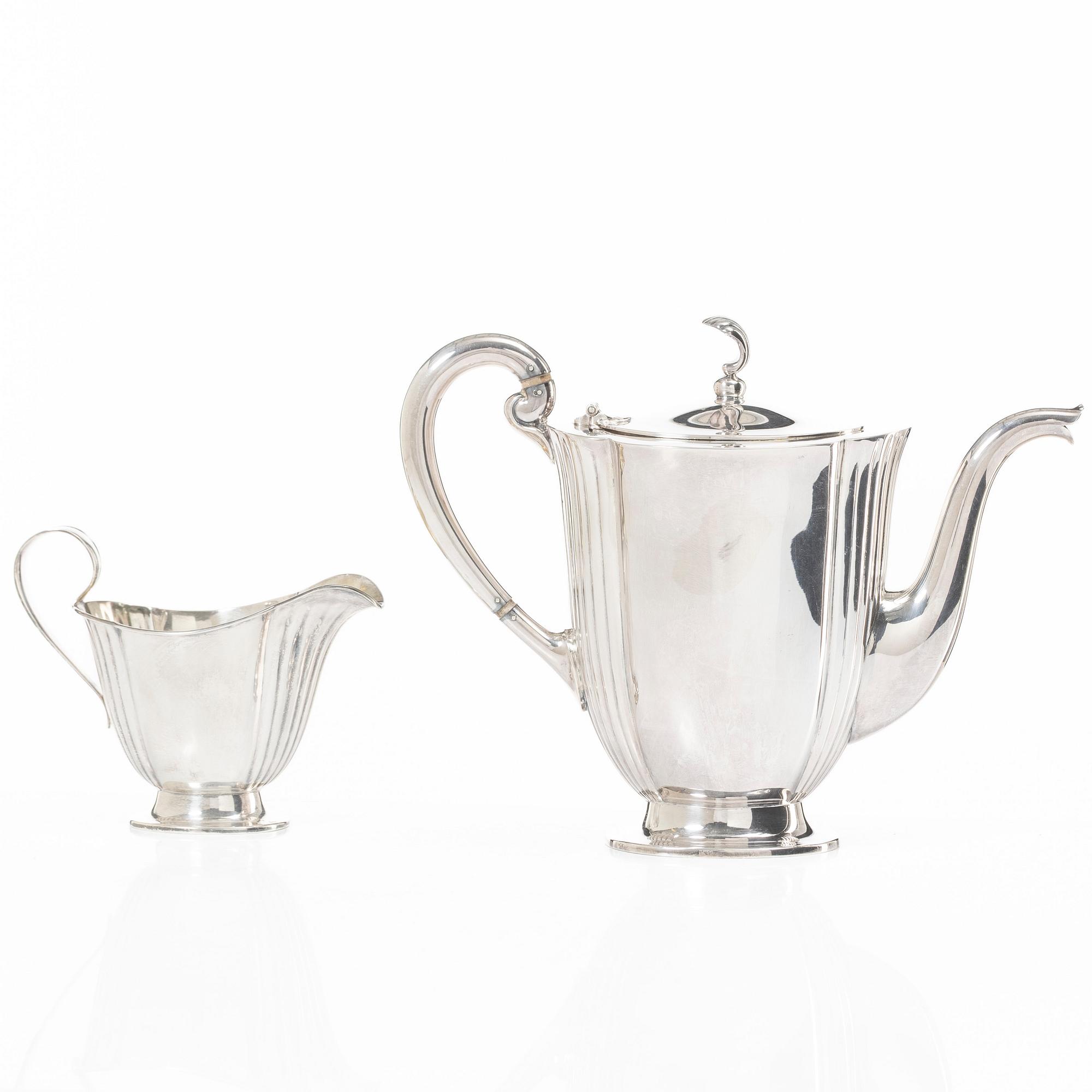 Guldsmedsaktiebolaget (GAB), Coffee pot and cream jug, silver, Stockholm 1934.