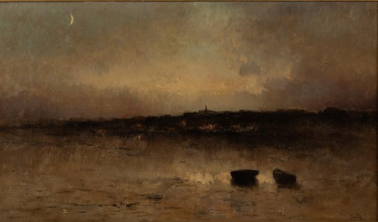 Unknown artist 19th century Twilight landscape with moon,.