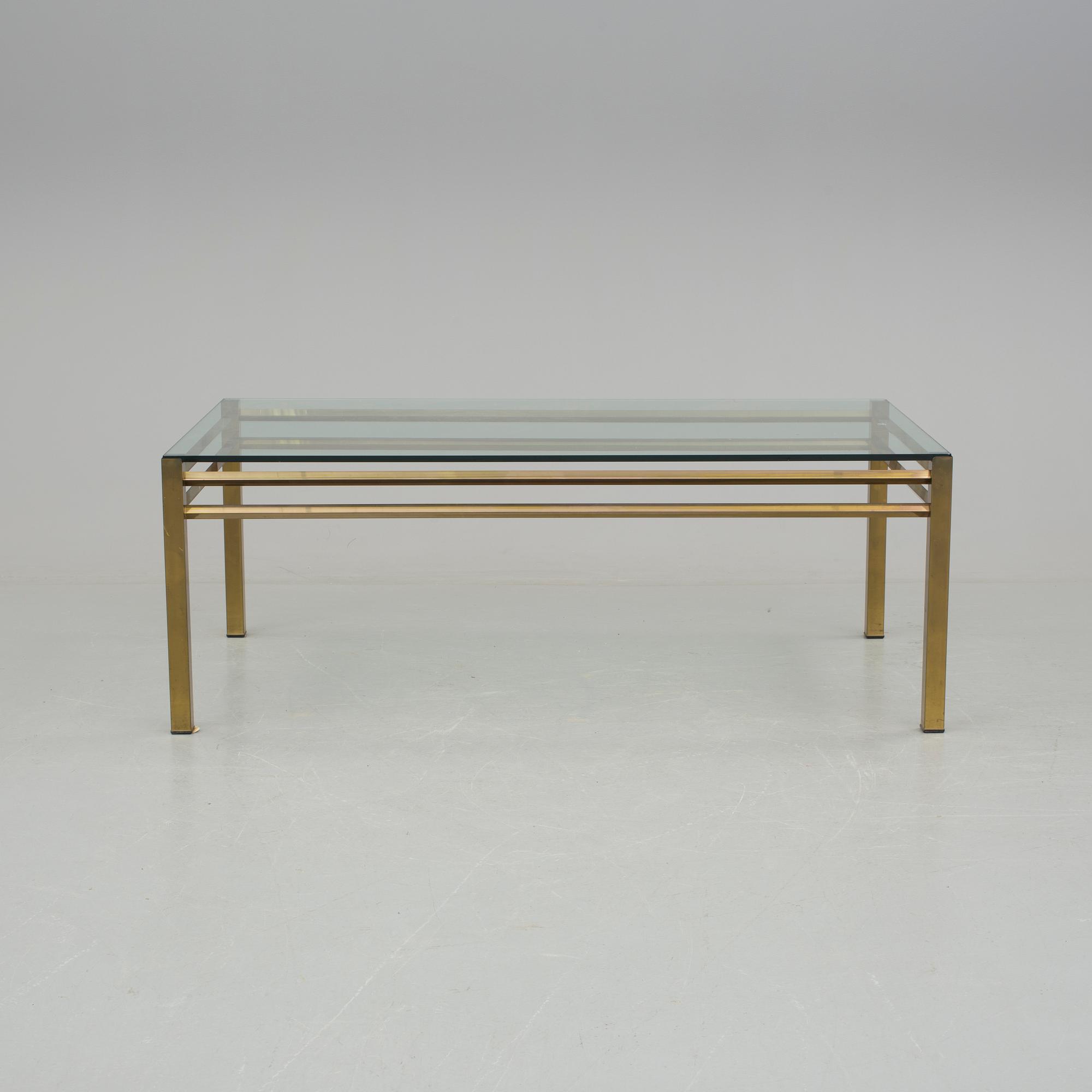 SOFFBORD, glas och mässing, 1970-tal.