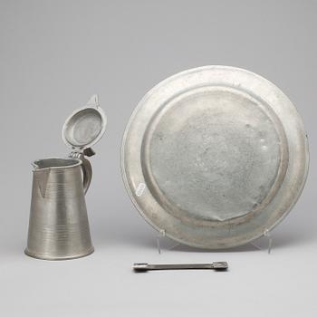 PARTI TENN, 3 delar, Mathias Norling, Jönköping (verksam 1828-52/66) samt Anders Morström, Säter, (verksam 1769-78).