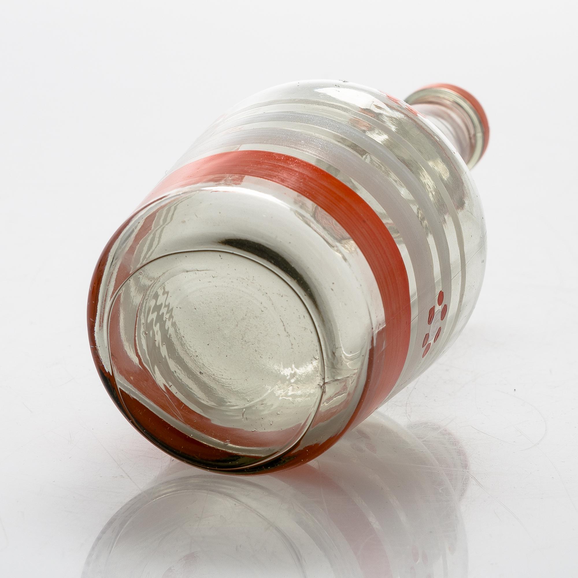 AINO AALTO, SNAPSGLAS, 6 st, Karhula, samt FLASKA, möjligen Karhula, 1930-1940-tal.