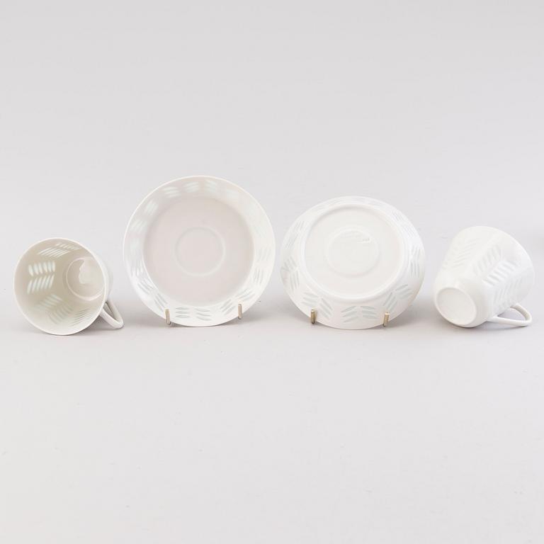 FRIEDL HOLZER-KJELLBERG, A porcelain bowl and set of six coffee cups with saucers, signed  Arabia F.H.Kj. Finland.