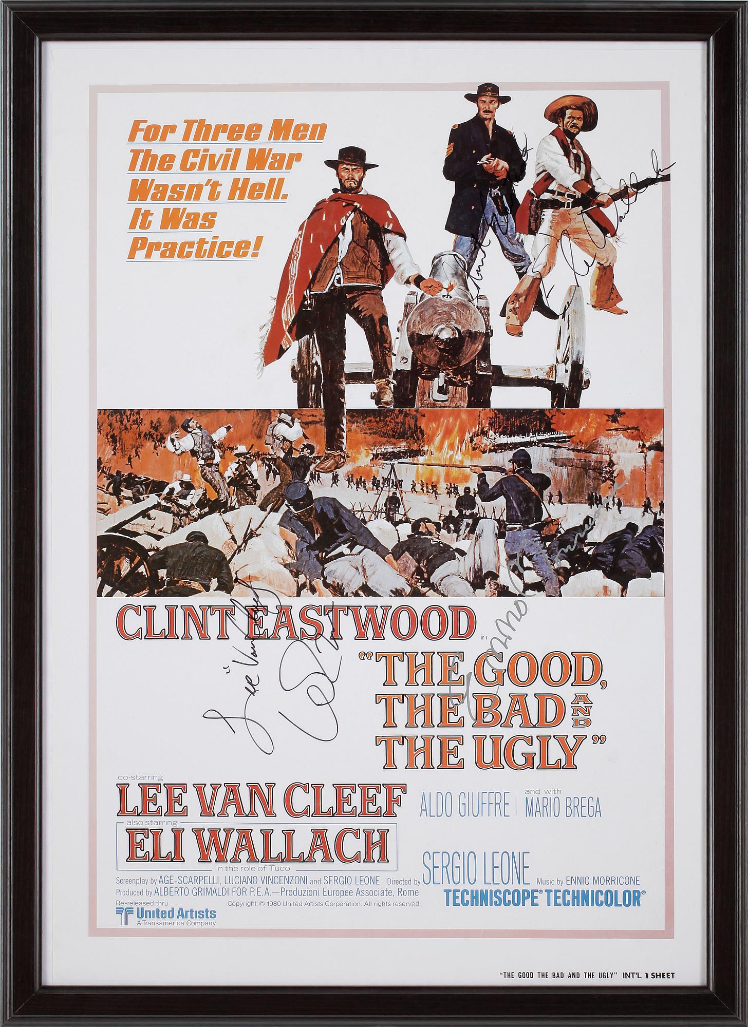 FILMAFFISCH, "The Good, the Bad and the Ugly, 5st egenhändiga signaturerbla Clint Eastwood.