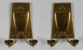 VÄGGLAMPETTER, 1 par, mässing, jugend.