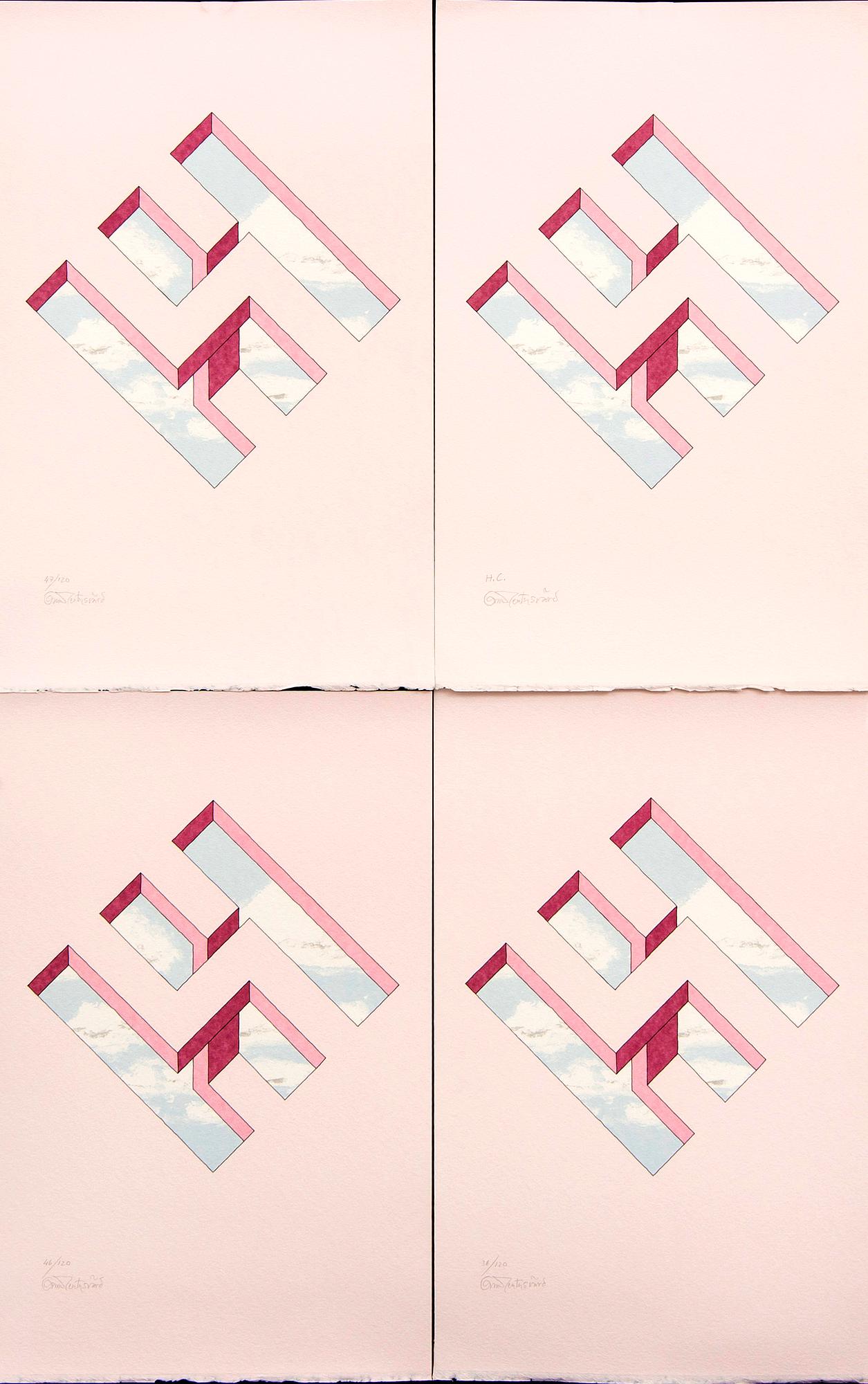 Oscar Reutersvärd, four color lithographs, signed 37/120, 46/120, 47/120 and HC.