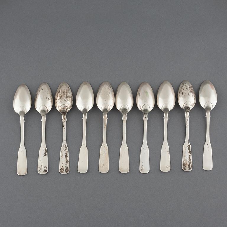 Ten silver spoons, by Gustaf Grönholm in Helsinki, 1827. Weight 363 g.