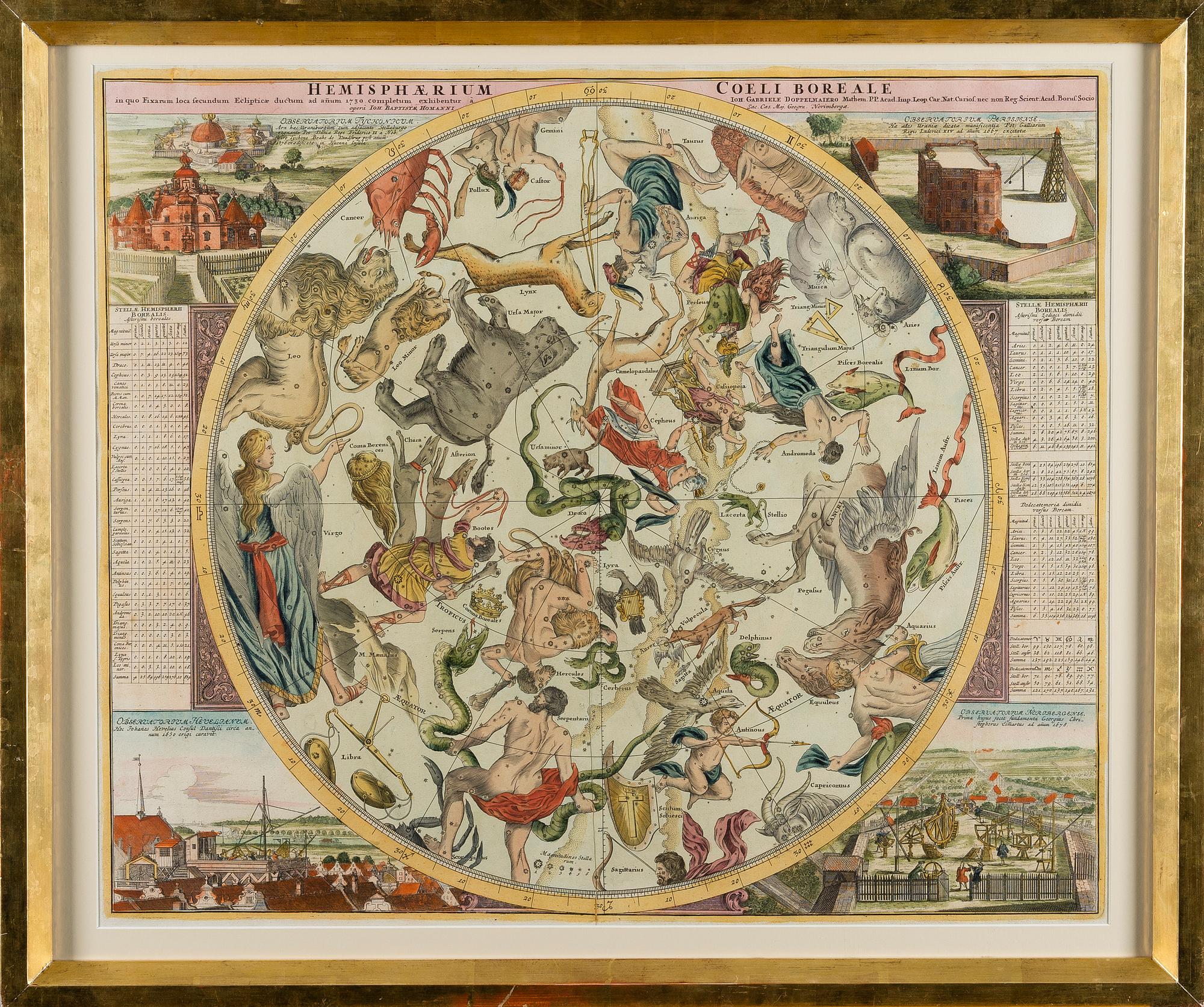 KARTTA. Johanne Gabriele Doppelmayr/Homann  Hemisphaerium Coeli Boreale...ca 1730.
