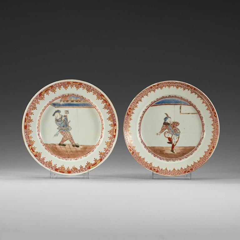 Two rare rouge-de-fer 'European Subject' dishes, Qing dynasty, 1720's.