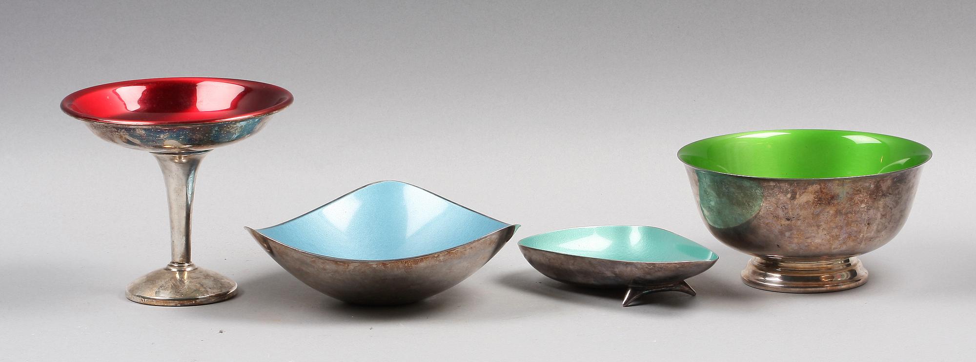 EMALJERADE SKÅLAR, 4 st. 1950/60-tal, Reed & Barton, USA.