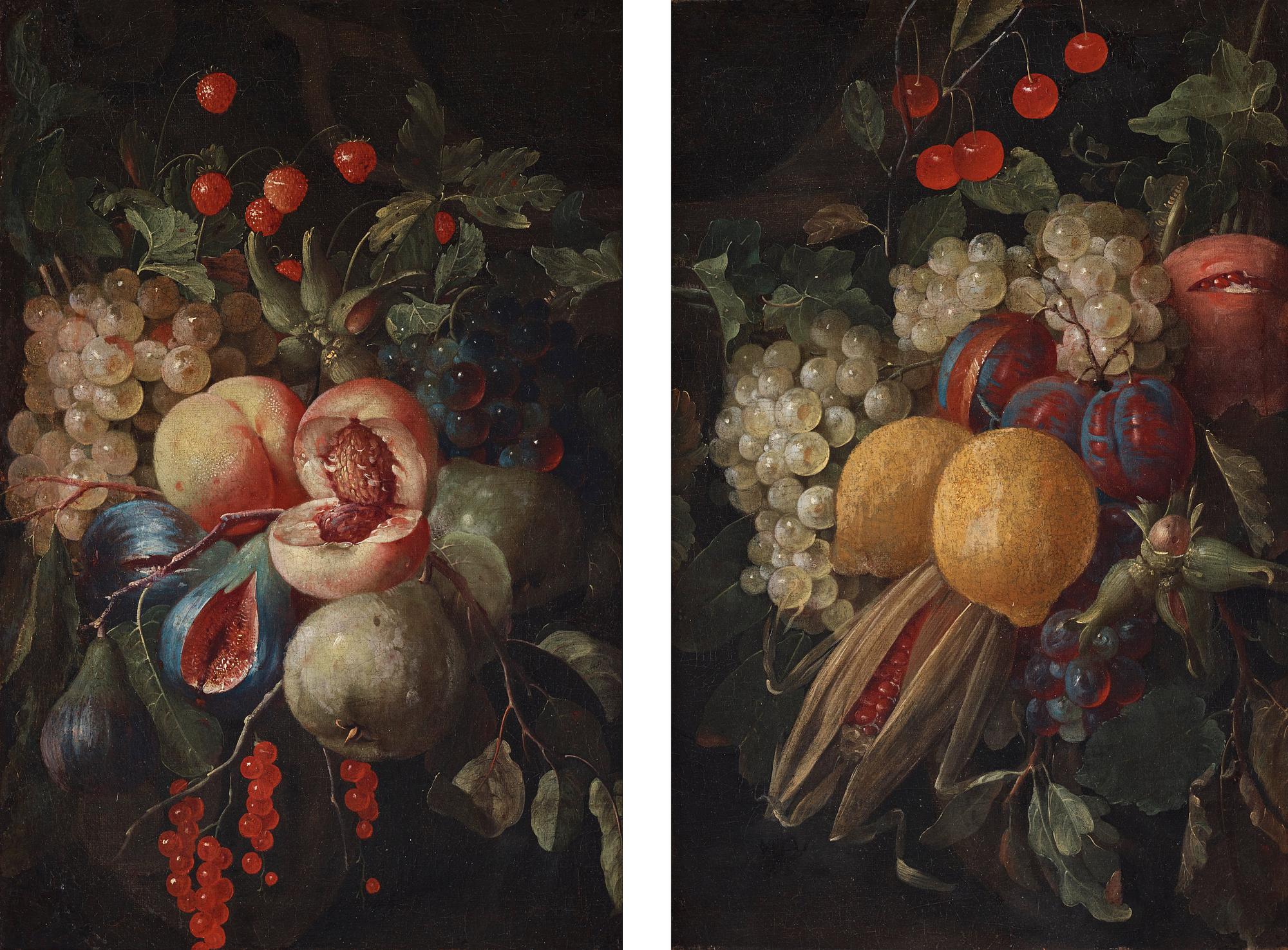Joris van Son, attributed to, Still life with fruits, a pair.
