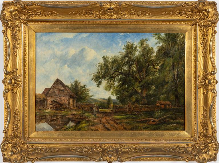 Frederick William Watts, attributed, Landscape with figure by a farmhouse.