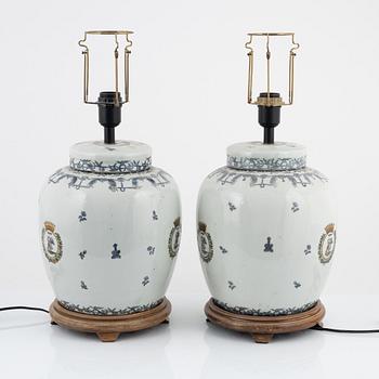 A pair of ceramic table lights, modern manufacturing.