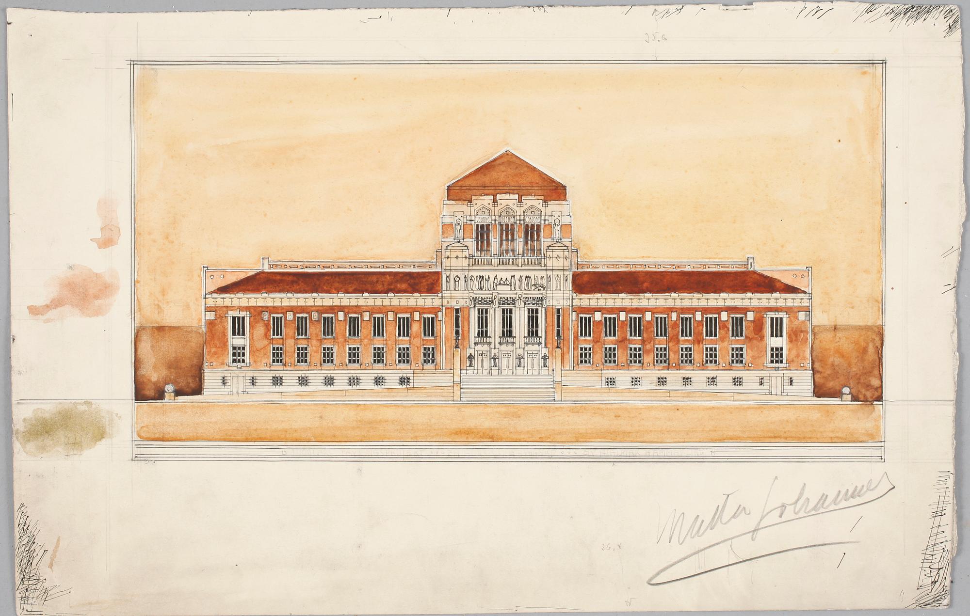 HARALD FALKMAN, ARKITEKTURRITNINGAR, ca 20 st samt, AKADEMITECKNINGAR, 4 ST, sign, dat tidigt 1900-tal.