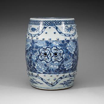 379. A blue and white garden seat, Qing dynasty, 19th Century.