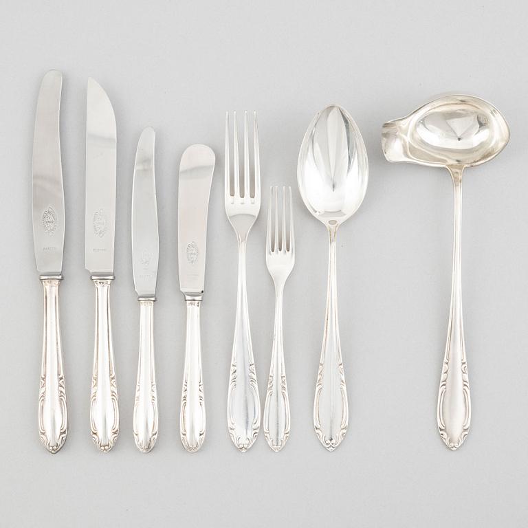 A Swedish silver cutlery set, model "Slottsbarock", CG Hallberg, Guldvaruhuset, Stockholm, some 1944 (64 pieces).