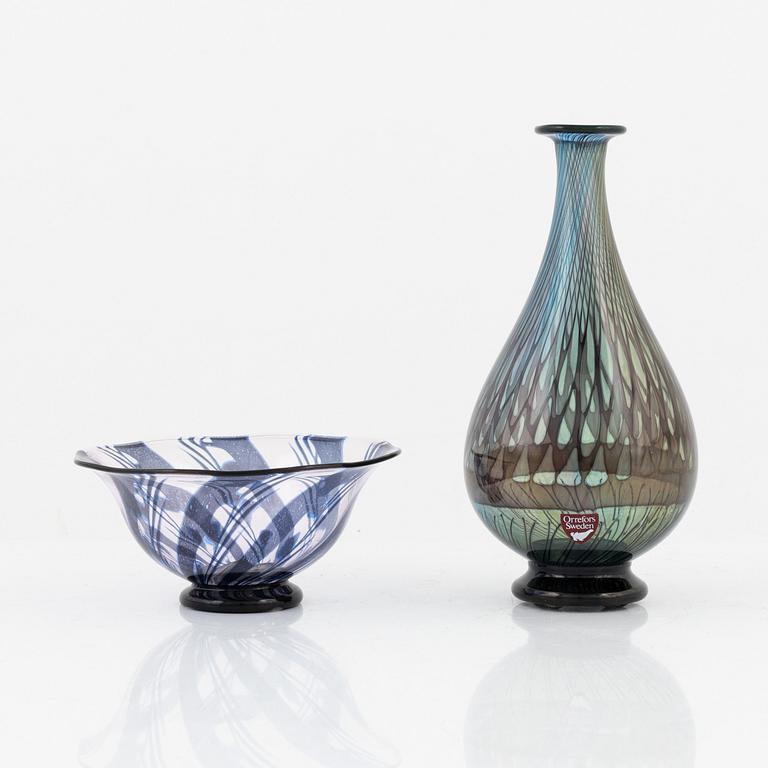 Eva Englund, a 'graal' glass vase and a bowl, Orrefors, Sweden.