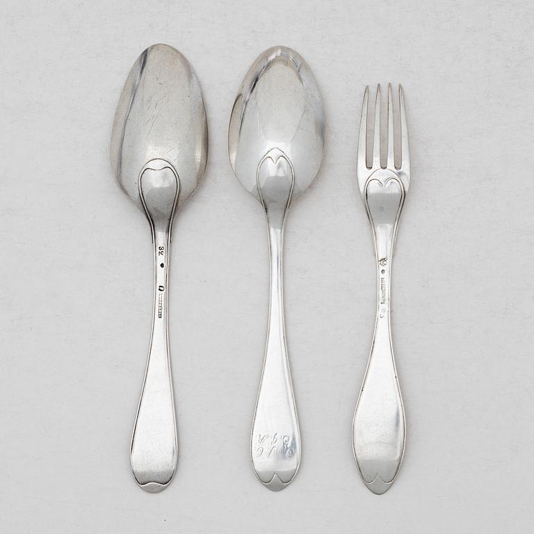 Bengt Törnberg, forks, 12 pcs, and Stephan Westerstråhle and Niklas Ramberg, spoons, a pair, early 19th century.