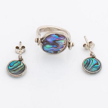 Vivianna Torun Bülow-Hübe ring and earrings sterling silver and abalone mother of shell.