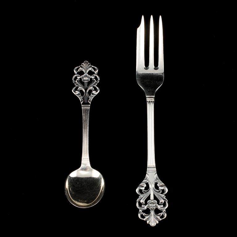 PARTI BESTICK, 38 st, silver, 1700/1800/1900-tal. Vikt ca. 784g.
