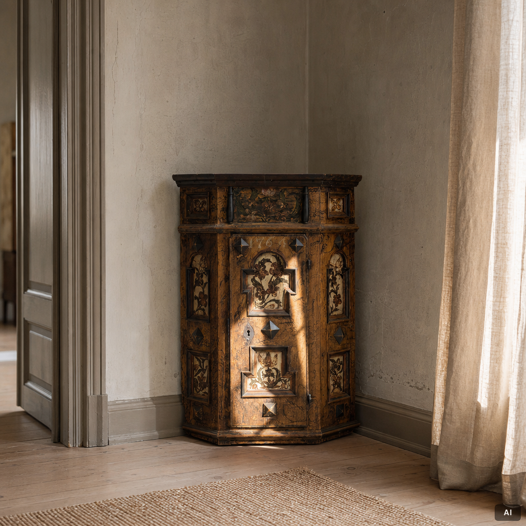 A corner cabinet, 18th Century.