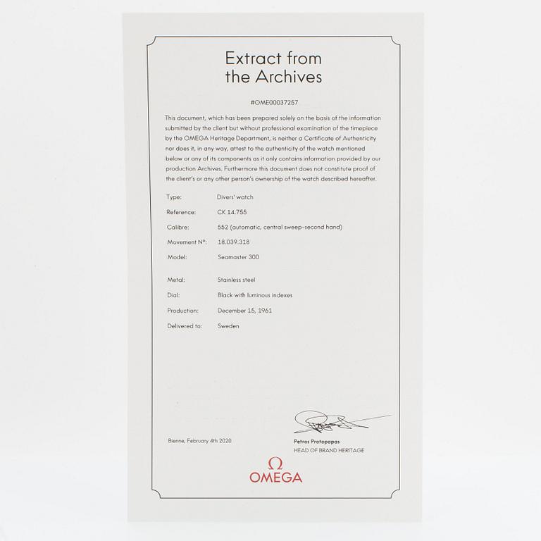 OMEGA, Seamaster 300, "Patent Pending".