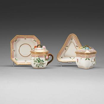 711. A set of eight (6+2) Royal Copenhagen 'Flora Danica' custard cups with stands, Denmark, 20th Century.