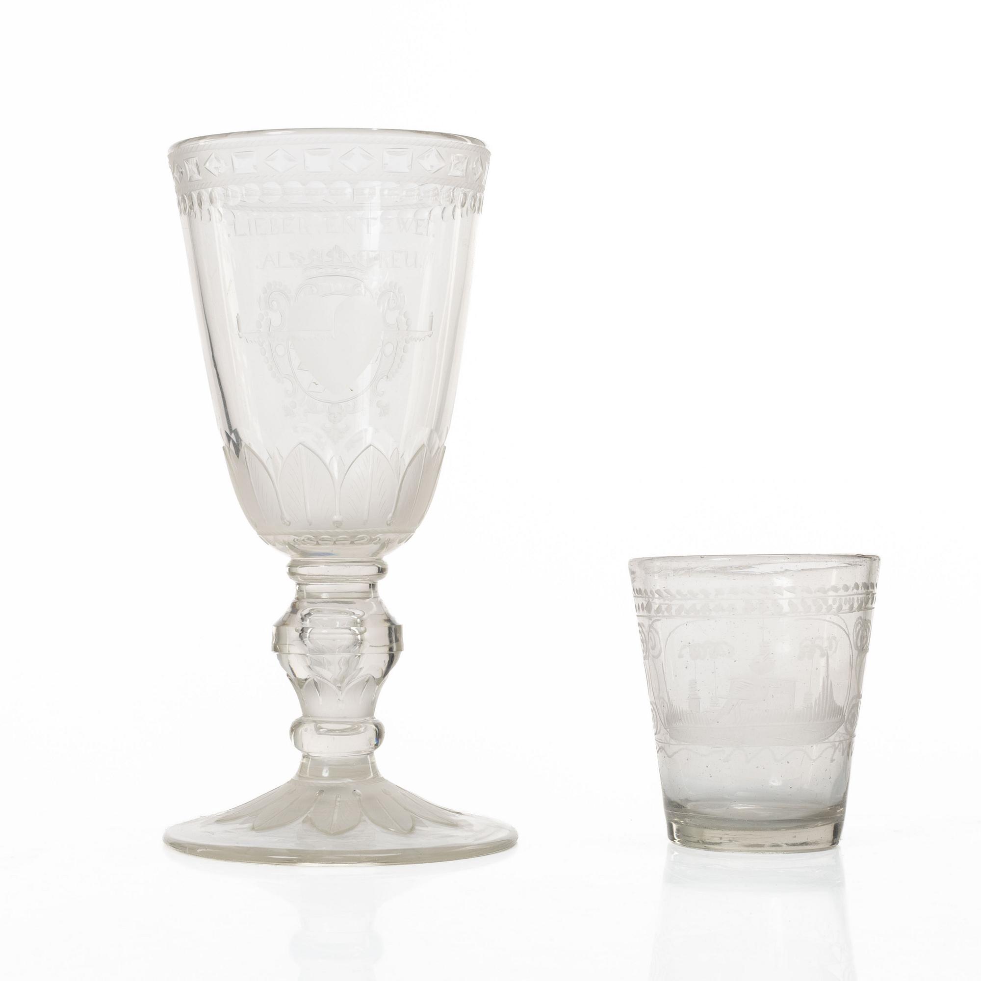 Goblet glass and trophy. Germany, 18th century.