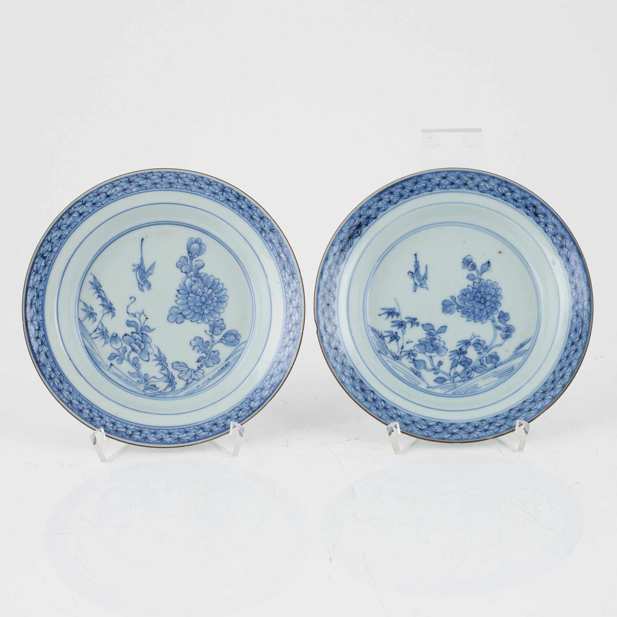 A set of eight blue and white dishes, Qing dynasty, 18th Century.