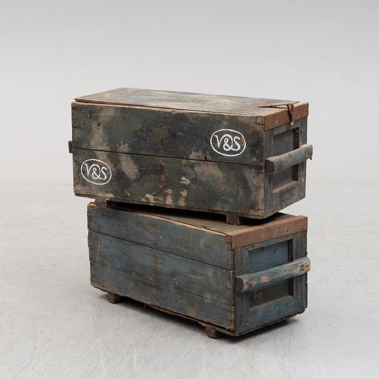 Two wooden boxes, early 1900's.