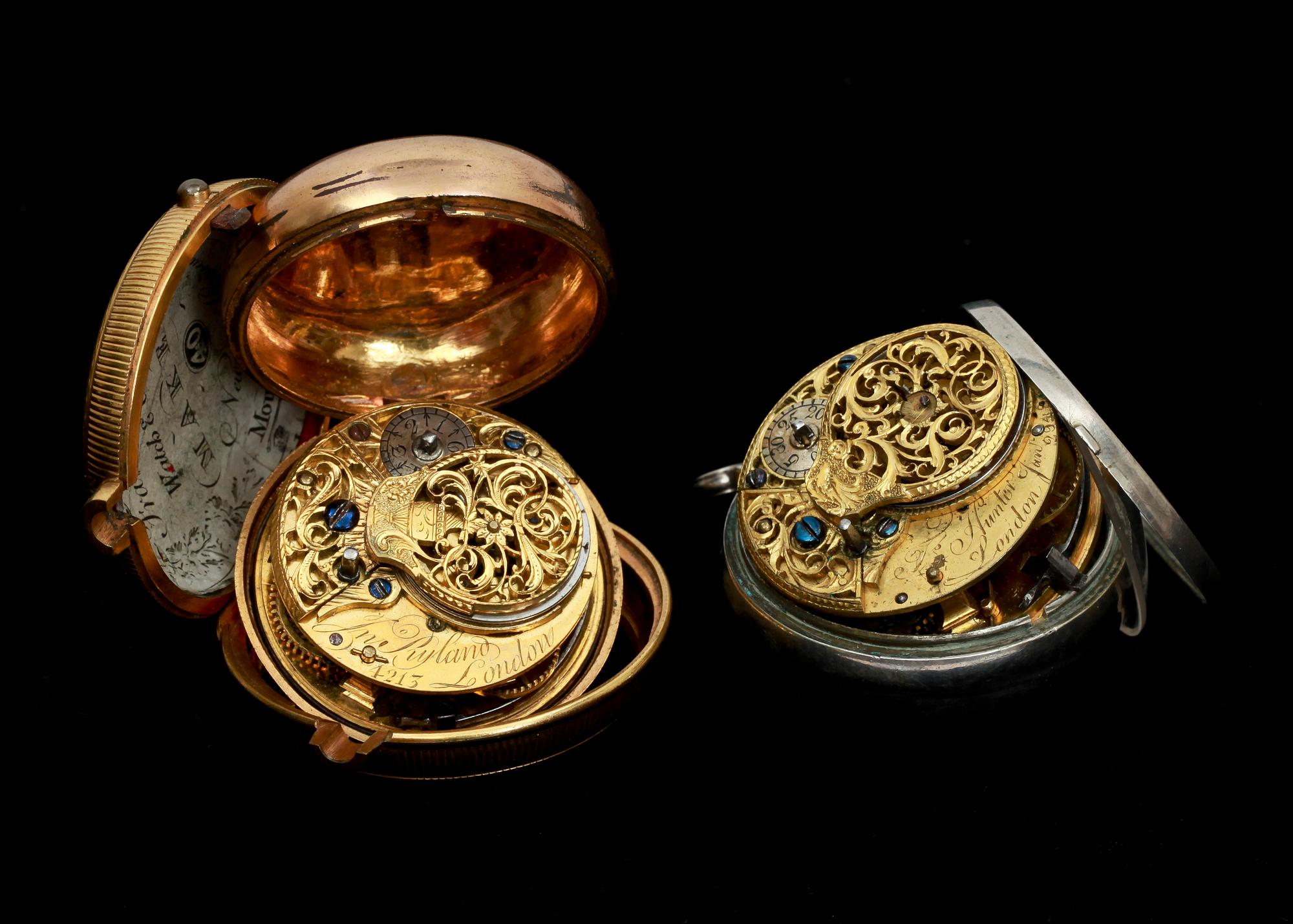 FICKUR, 2 st, spindelgång, bl a silver, 1700-talets senare del.