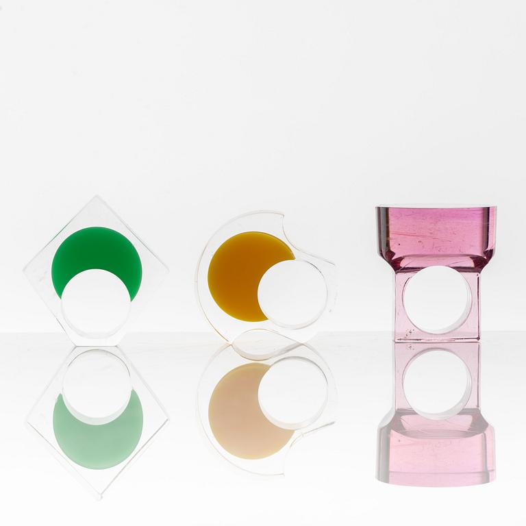 Siv Lagerström, three acrylic rings, 1970s.