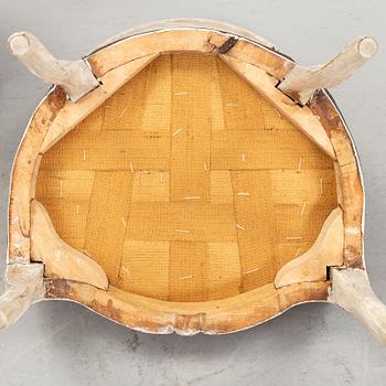 A matched set of six painted french rococo chairs, mid 18th Century.