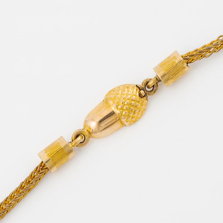 Collier, 18K guld med filigranarbete med halvpärlor och måleri, kedja 18K guld.