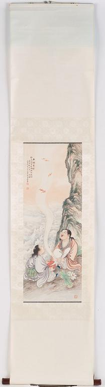 A Chinese scroll painting, signed Huang Zhouyuan with dedication to Na Wufu, 1930s.