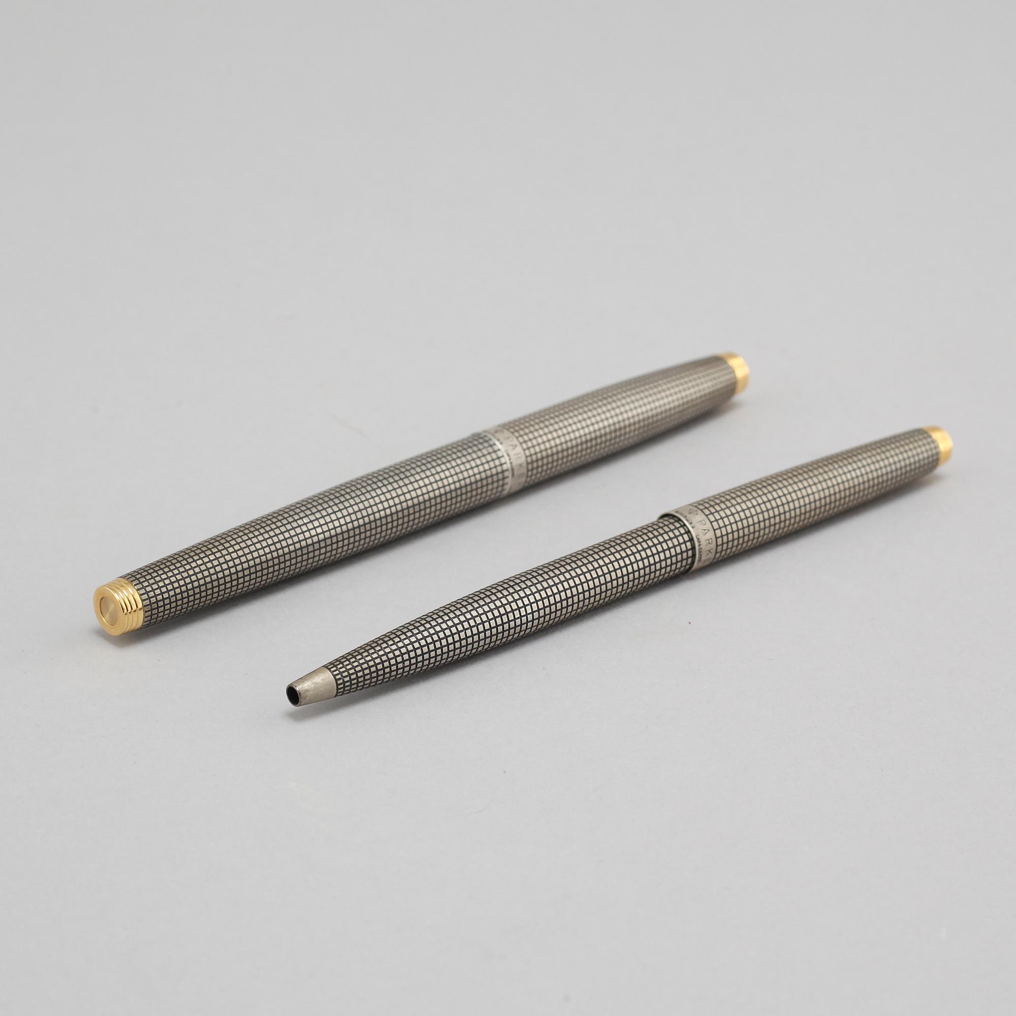 A sterling silver fountain pen and ball point pen by Parker, second half of the 20th century.