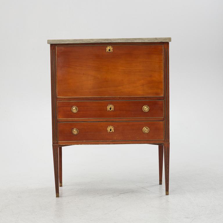 A mahogany veneered late Gustavian secretaire, late 18th century.