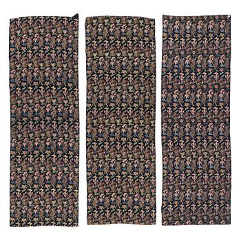 1190. A set of three bolts of silk with 'five clawed dragons' against a midnight blue ground, Qing dynasty, 19th century.