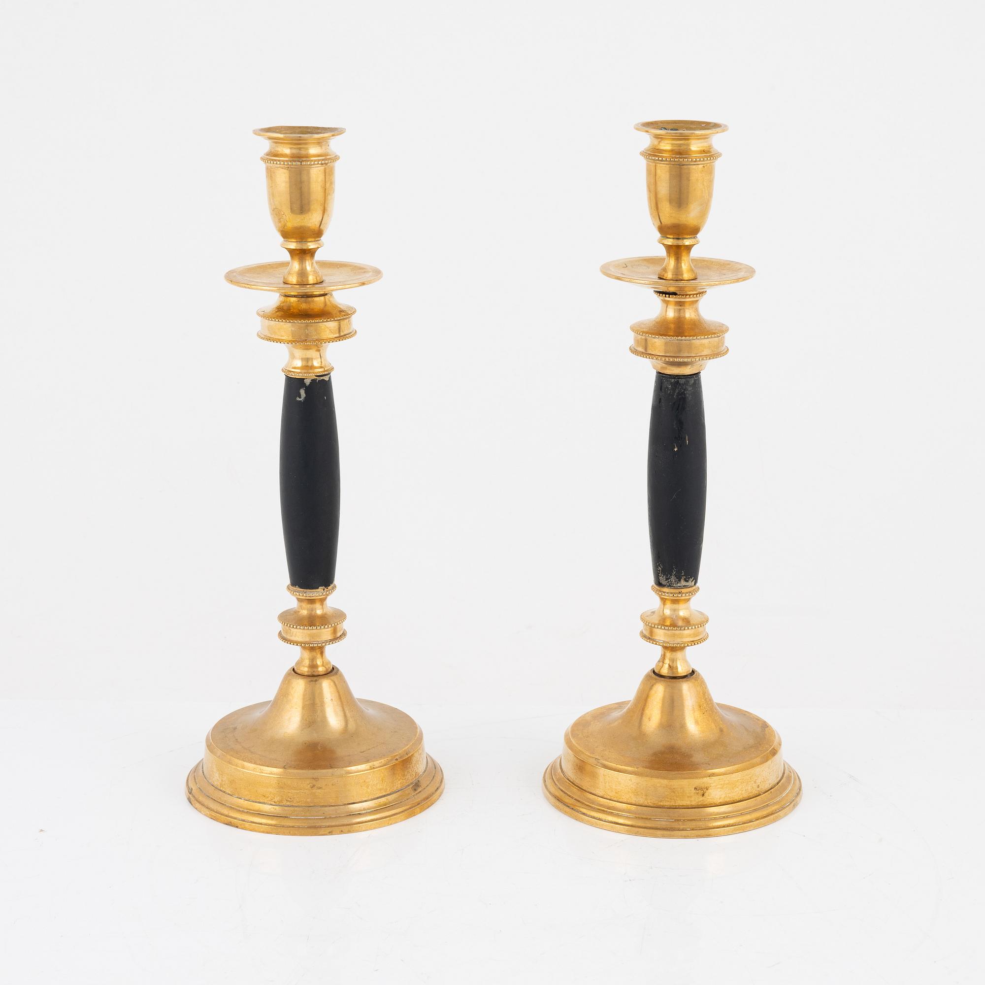 Ljusstakar, ett par, modell no 84, Grillby Metallfabrik, 1900-talets början.