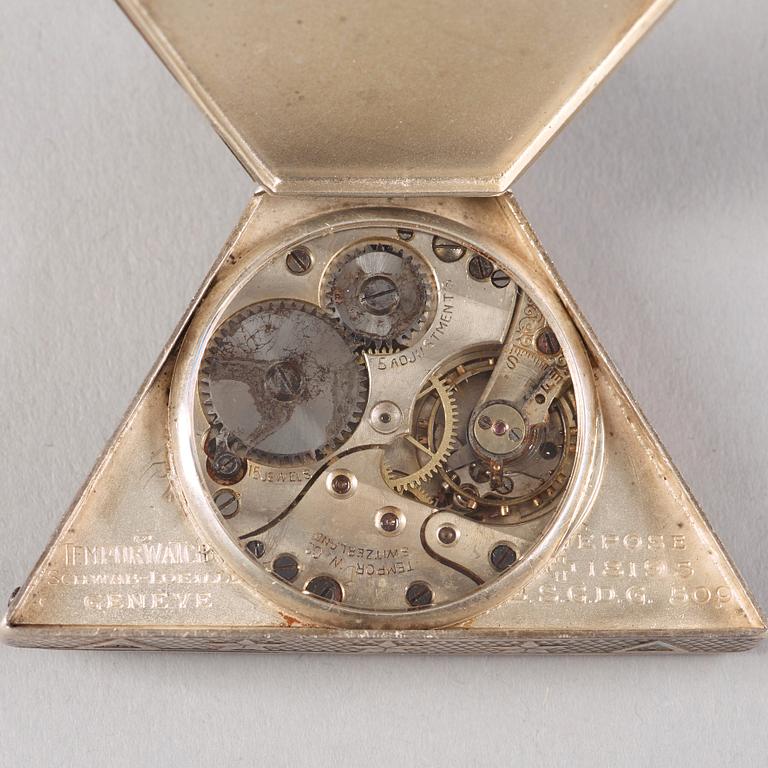 A silver triangular Masonic watch, Tempor Watch Co, ca 1940.
