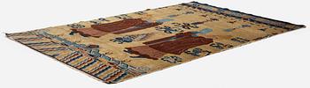 An Antique Ningzia Temple carpet, Northern China. c. 208-131 cm.