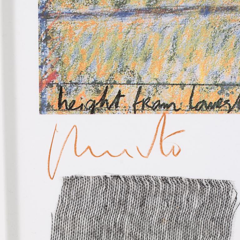 an offset print by Christo & Jeanne-Claude, with a textile application, signed.