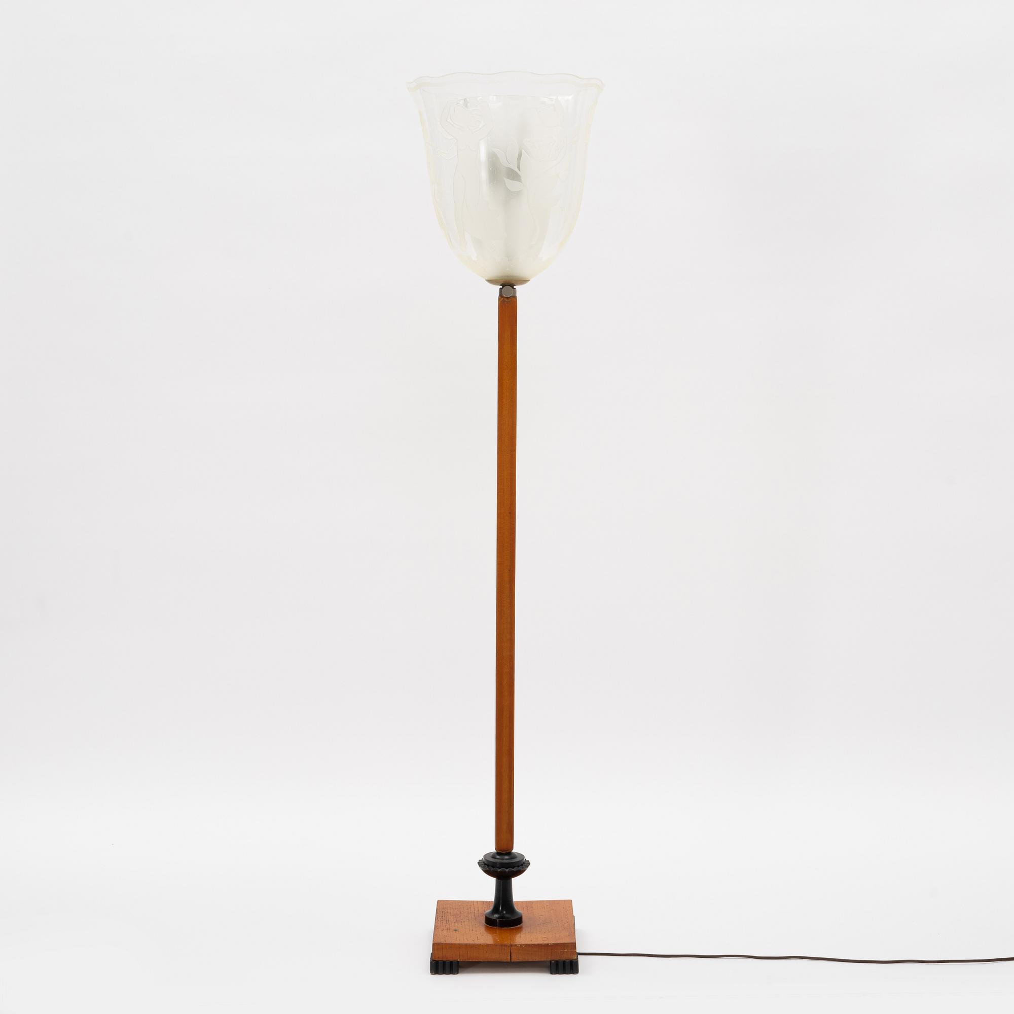 Birger Ekman, An elm and glass floor light, Glössner, first half of the 20th century.