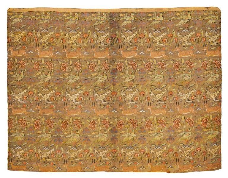 A Mugul style brocaded silk and metal panel, 65 x 67 cm, Persia, 18th century.